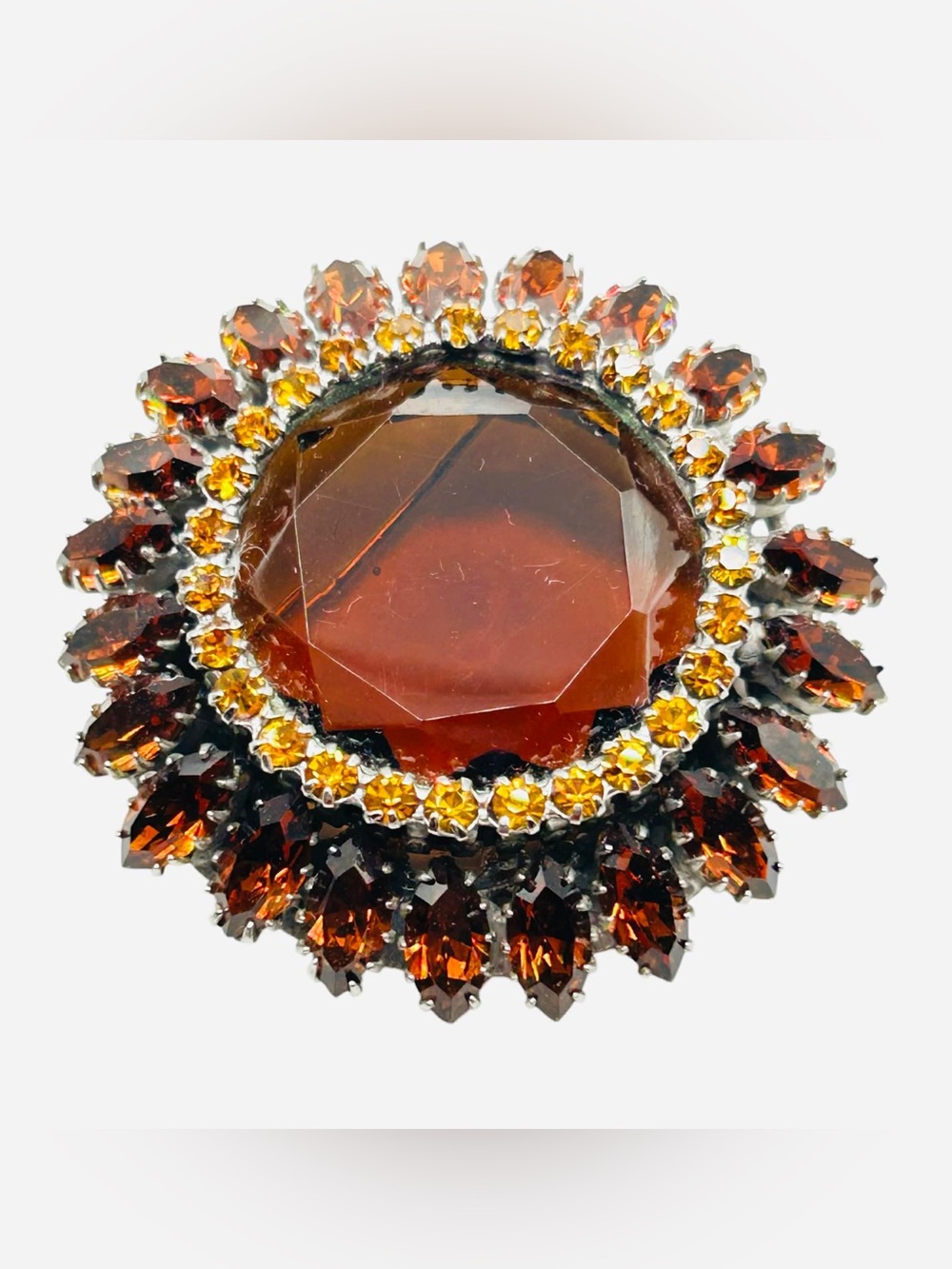 Vintage Original by Robert Topaz Glass Rhinestone  Brooch Pendant Combination
